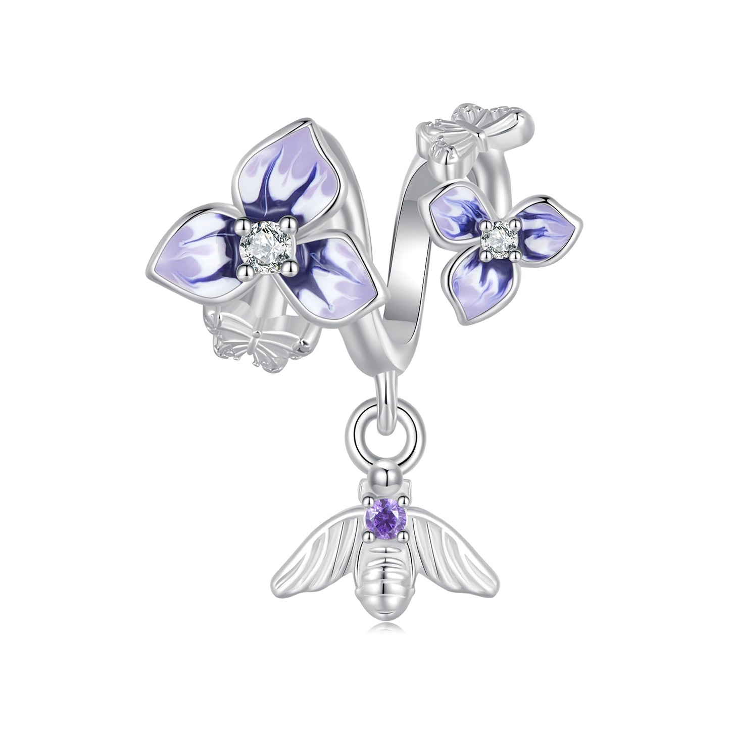 Charm Pendentif Pensée et Abeille Élégant