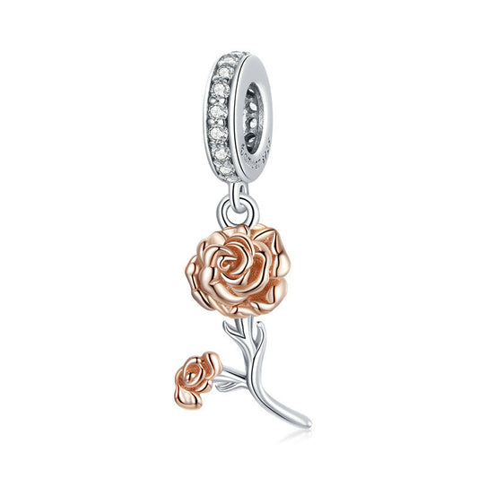 Rose Gold Carnation Sterling Silver Charm Pendant-DUNALI