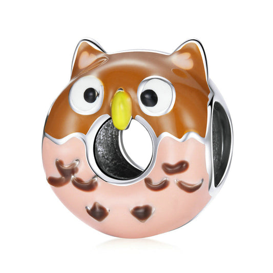 Cute Owl Donut Sterling Silver Bead Charm-DUNALI