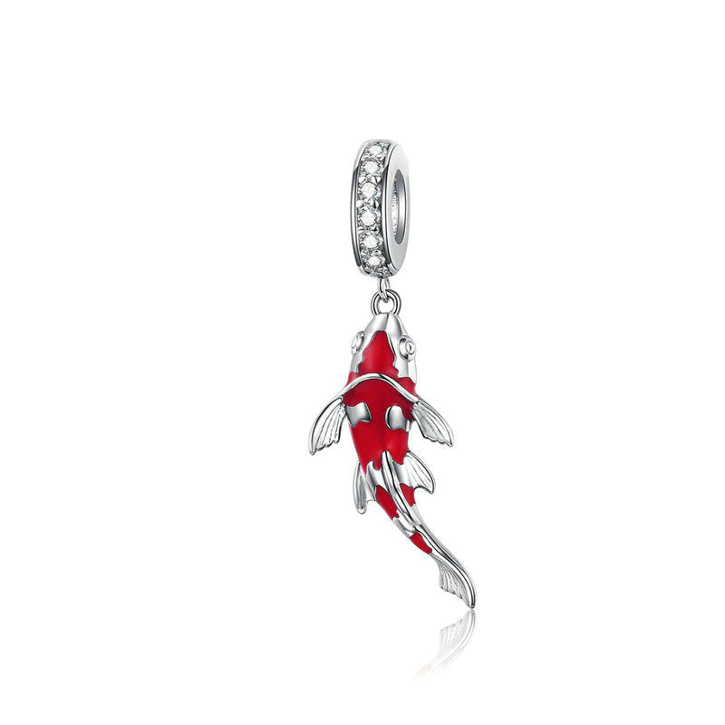 Red Lucky Fish Sterling Silver Charm Pendant-DUNALI