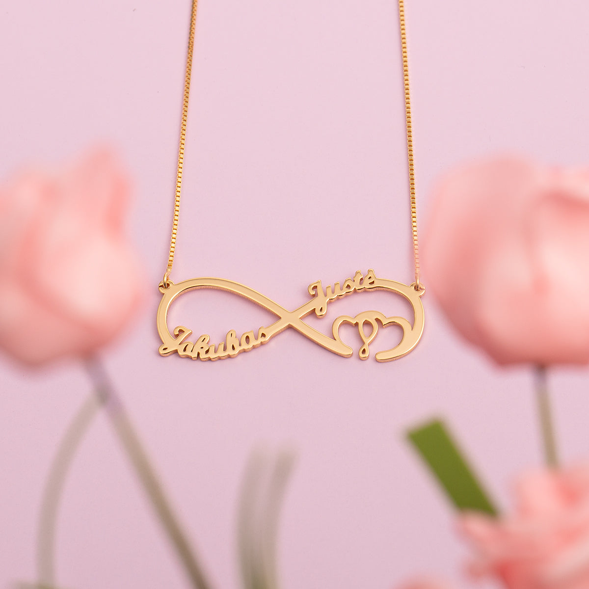 Collana Infinity personalizzata con 2 nomi placcata in oro rosa