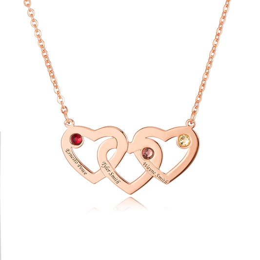 Coeurs Intertwined Collier Avec Birthstones En Rose Gold Placage