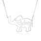 Collana personalizzata con nome di elefante in corsivo in argento sterling con pietra portafortuna