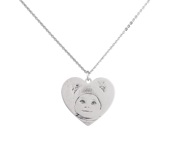 Collana con foto personalizzata a forma di cuore in argento sterling standard