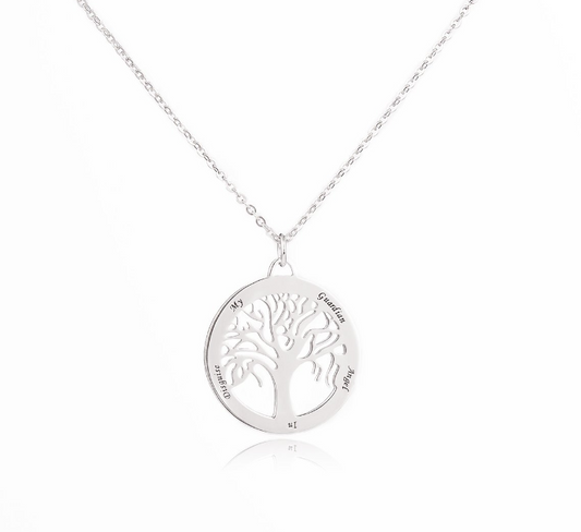 Collana a catena tonda con albero genealogico in argento sterling