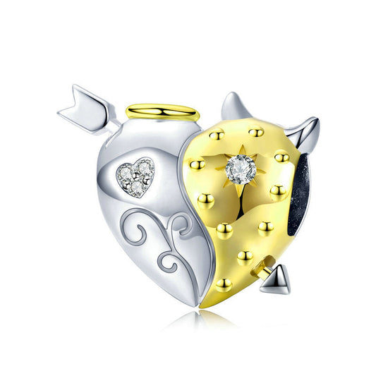 Angel & Demon Sterling Silver Heart Gold Charm Bead-DUNALI