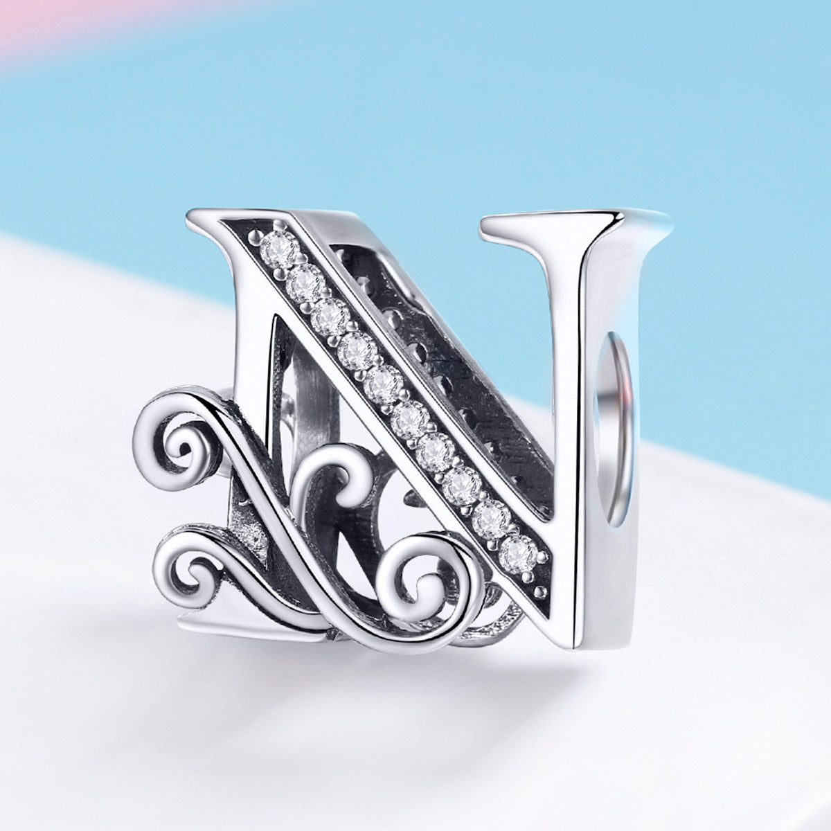 Charm Lettre N Creuse en Argent Sterling