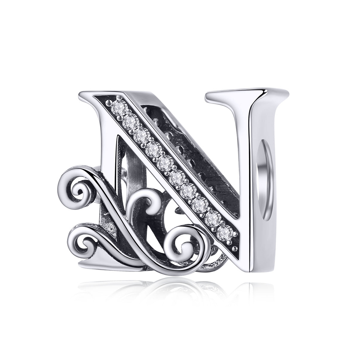 Charm Lettre N Creuse en Argent Sterling