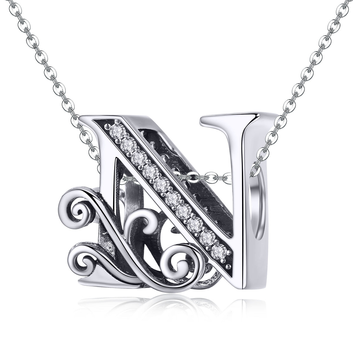 Charm Lettre N Creuse en Argent Sterling