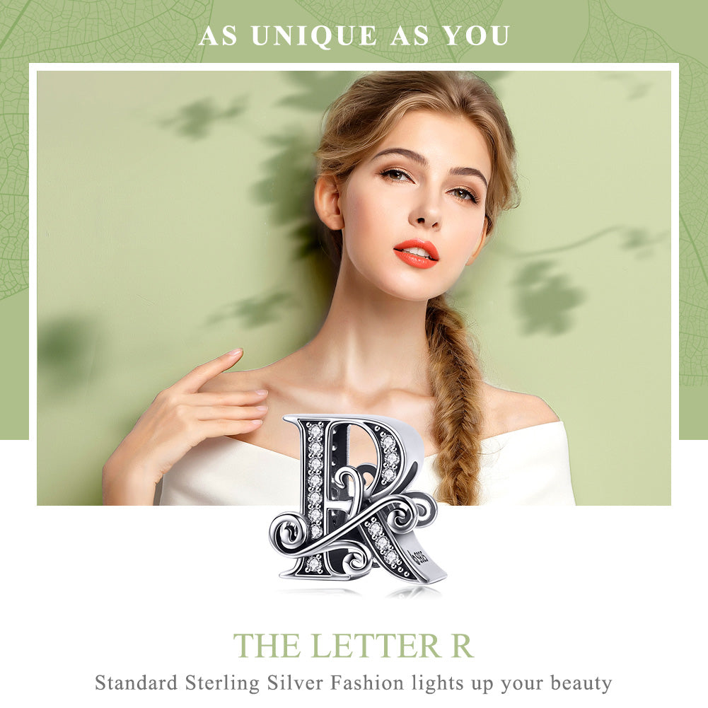 Charm Lettre R Creuse en Argent Sterling