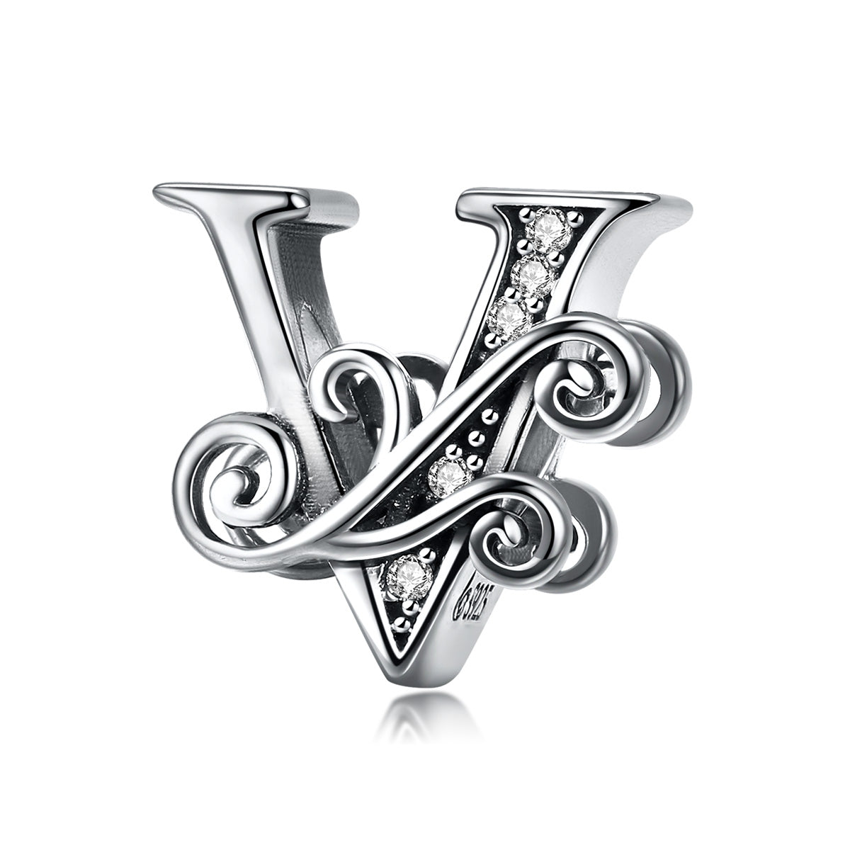 Charm Lettre V Creuse en Argent Sterling