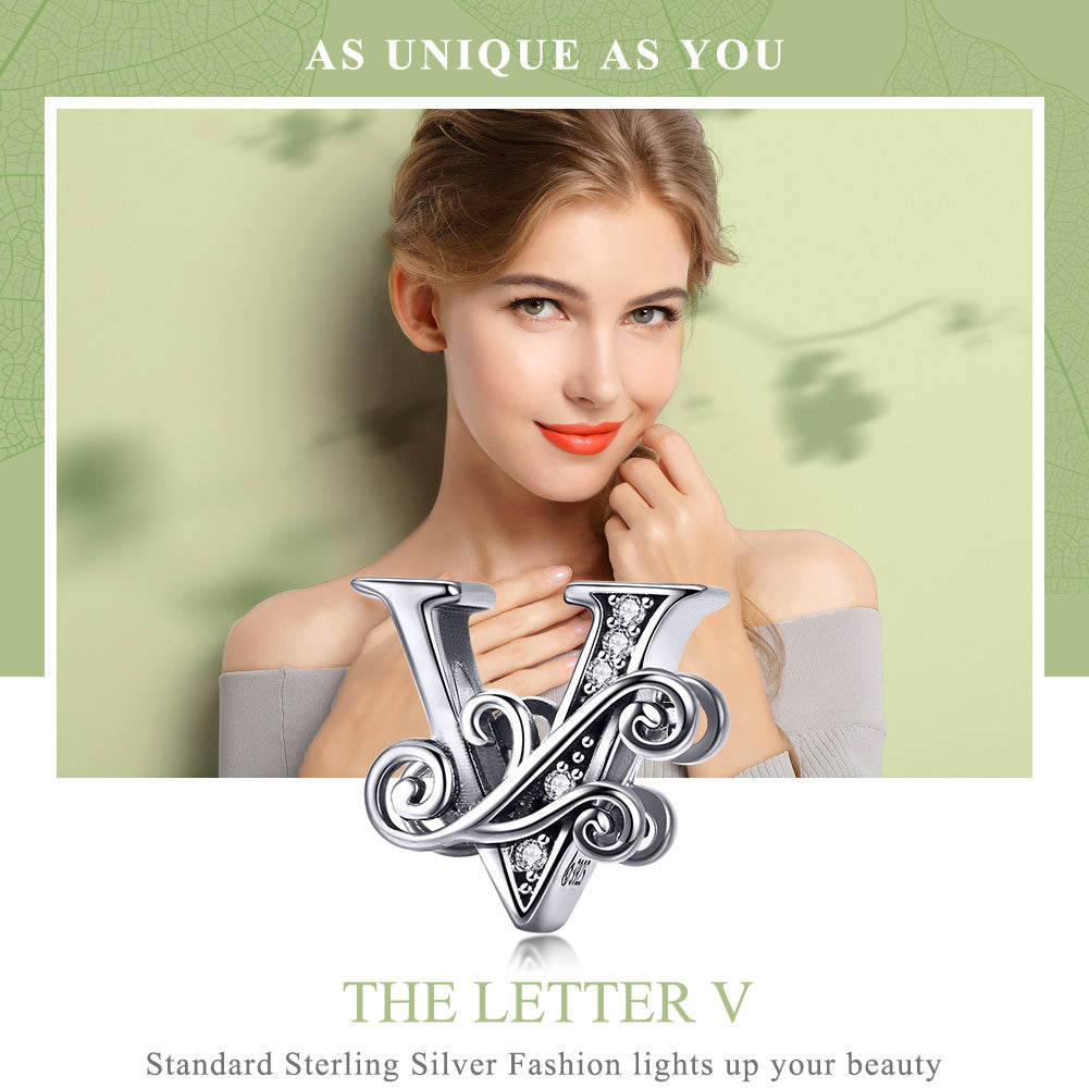 Charm Lettre V Creuse en Argent Sterling