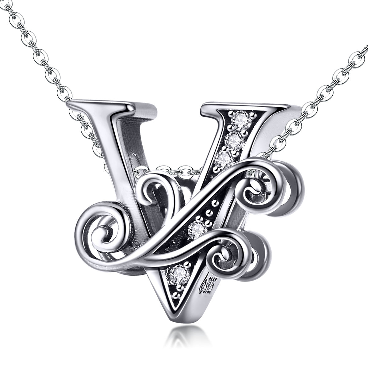 Charm Lettre V Creuse en Argent Sterling