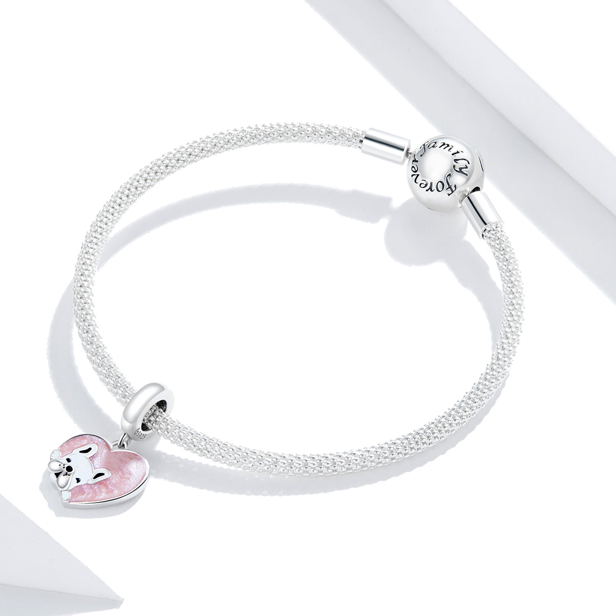 Charm Pendentif Animaux Coeur Chiot Rose