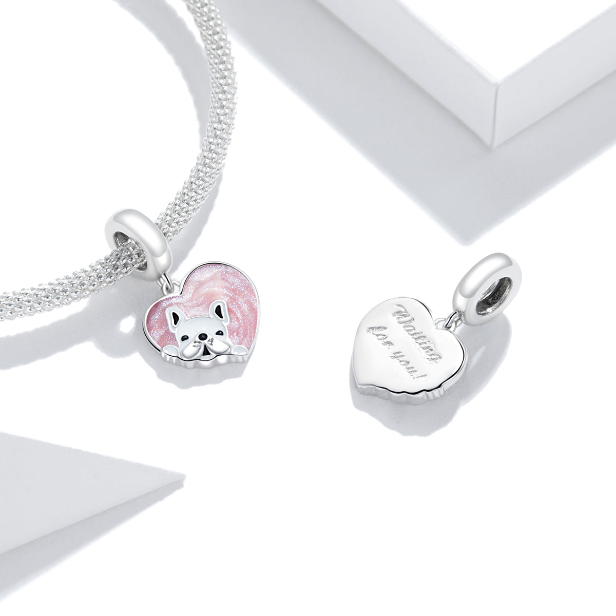 Charm Pendentif Animaux Coeur Chiot Rose