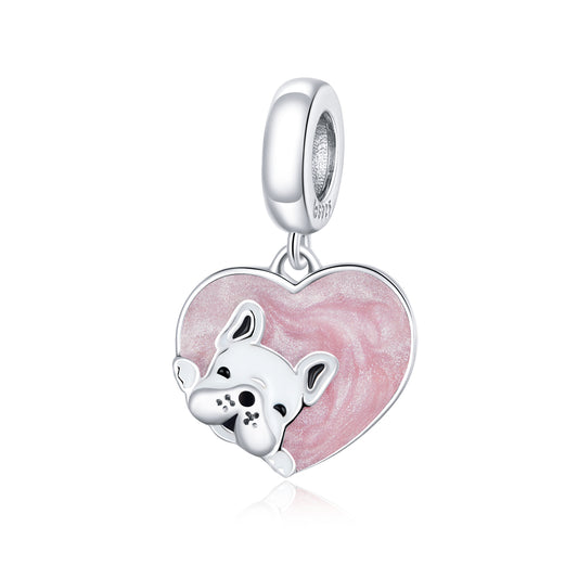 Charm Pendentif Animaux Coeur Chiot Rose