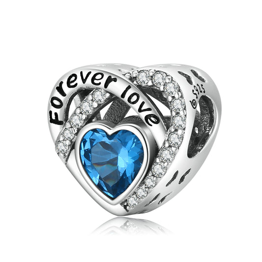 Forever Love - Charm Cœur Minimaliste en Zircone Bleue