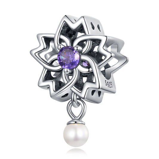 Charm Pendentif Perle de Fleur de Zircon Violet