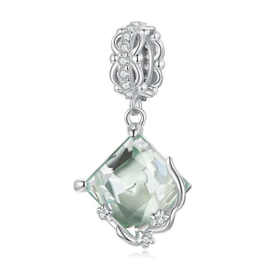 Forêt Brumeuse Dangle Charm en Verre à Motif de Fleurs Vert Menthe