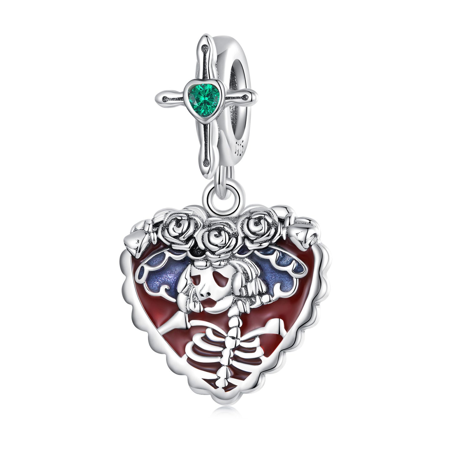 Pendentif Coeur Rose Crâne Dame