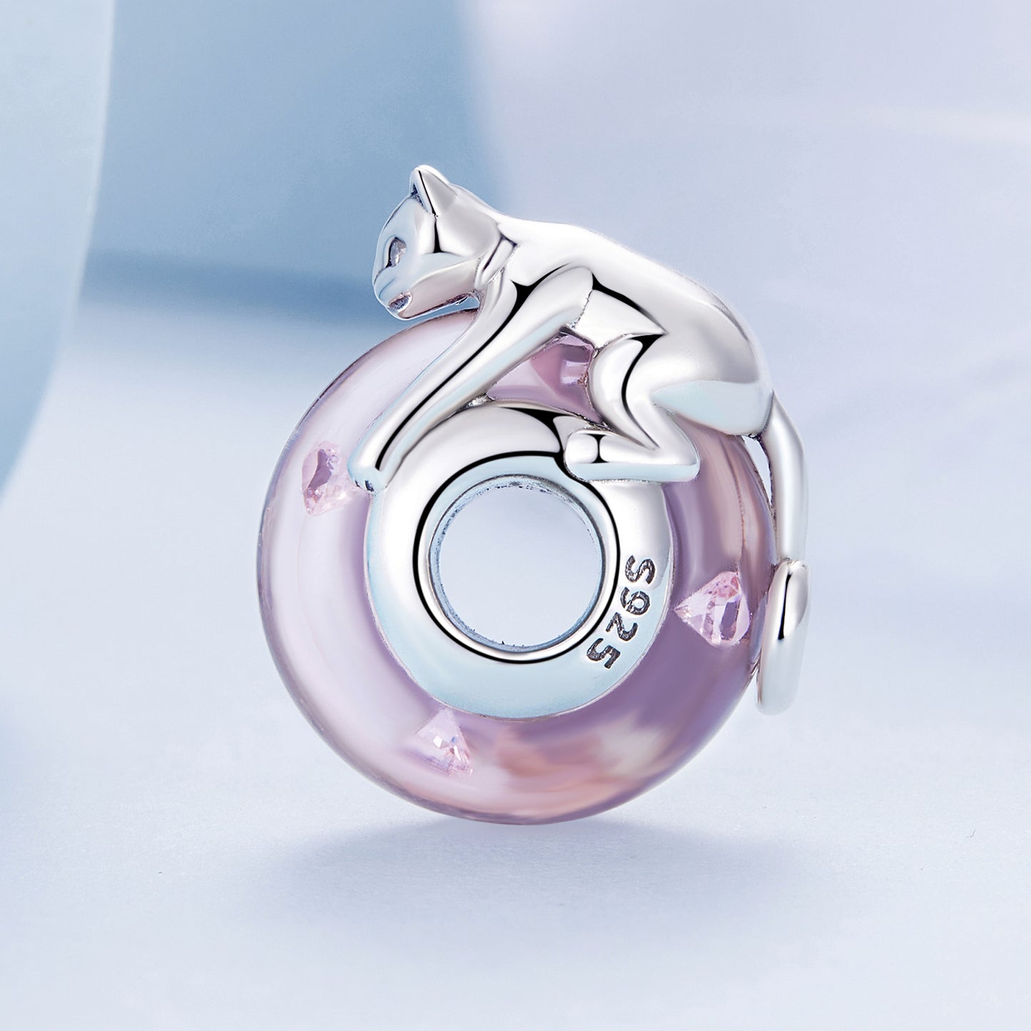 Charm Verre Animaux Rose Chat Méchant