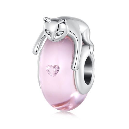 Charm Verre Animaux Rose Chat Méchant