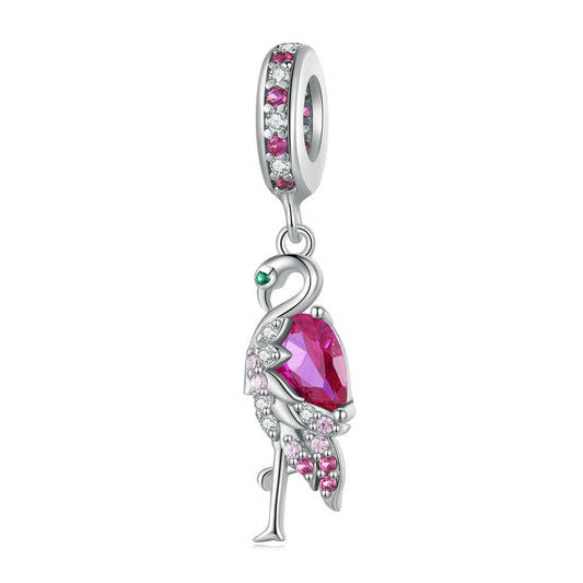 Charm Pendentif Animaux Flamant Zircon Rose