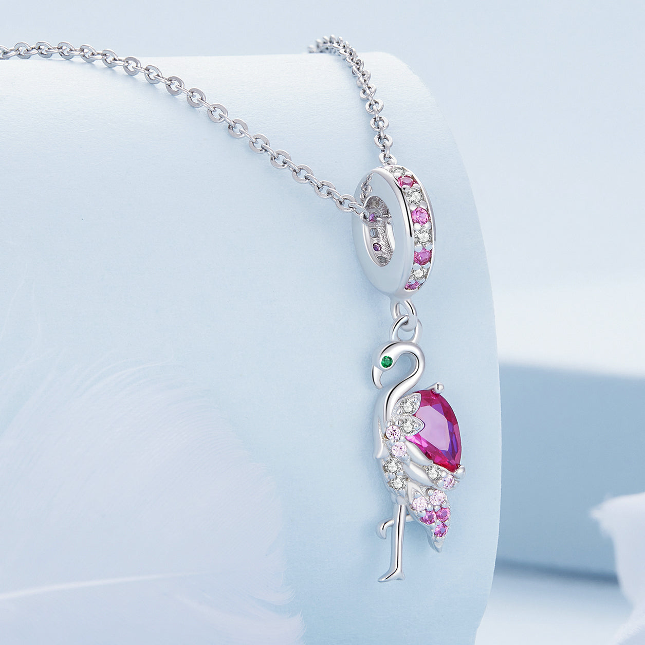 Charm Pendentif Animaux Flamant Zircon Rose