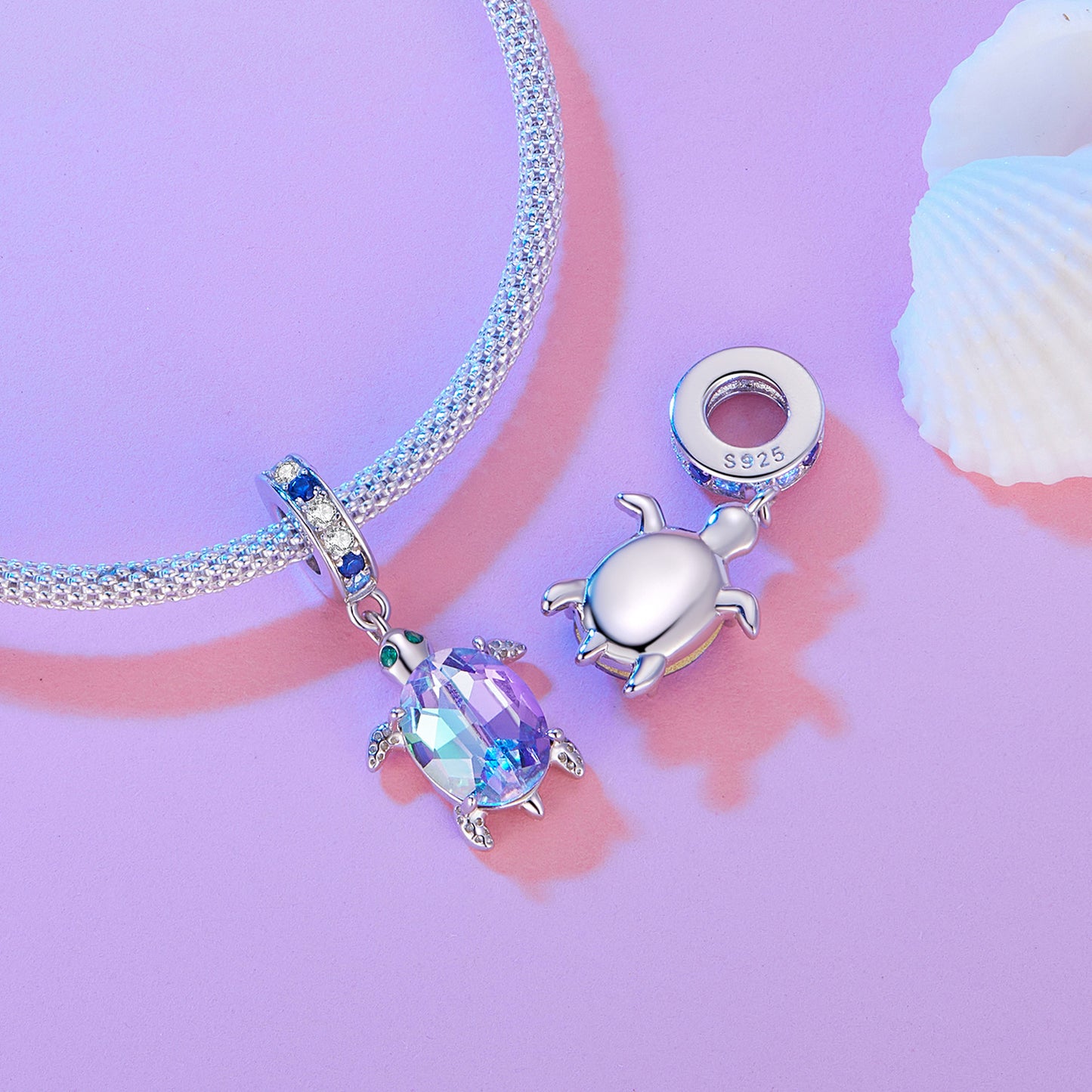 La vie marine- Charm Pendentif Animaux Océan Tortue Violet Irisé