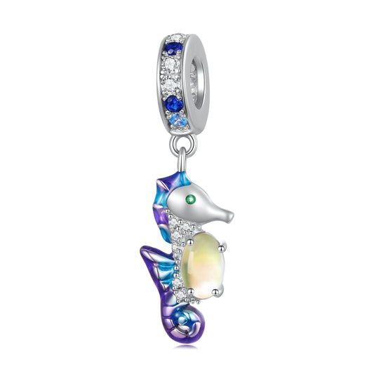 La vie marine- Charm Pendentif Animaux Océan Hippocampe Violet Irisé