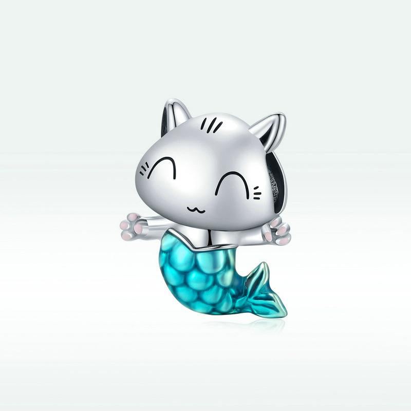 Charm animale in argento sterling con sirena gatto blu