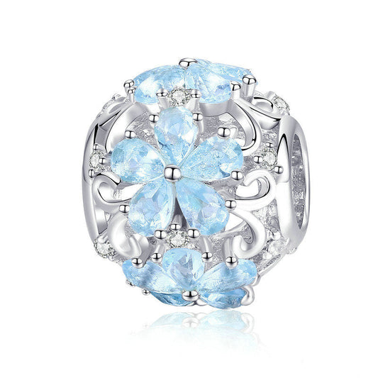 Blue Elegant Snowflake Sterling Silver Charm Bead-DUNALI