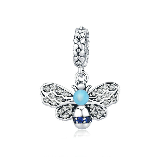 Blue Enamel Bee Sterling Silver Pendant Charm-DUNALI