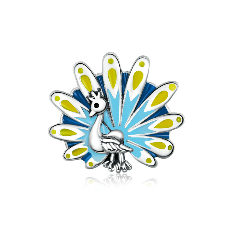 Blue Enamel Peacock Sterling Silver Charm Bead-DUNALI