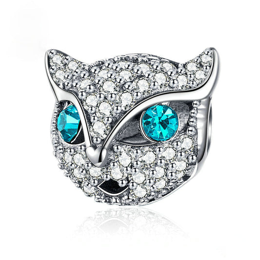 Blue Eye Kitty Cat Sterling Silver Charm Bead-DUNALI