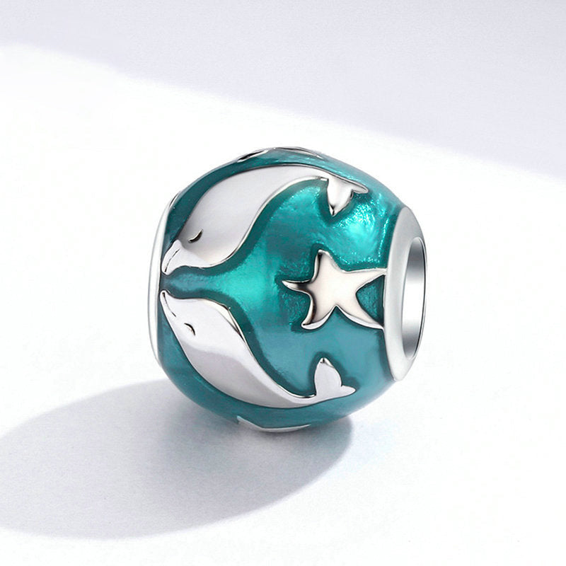 Blue Ocean Dolphin Sterling Silver Charm Bead-DUNALI