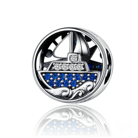 Perla di fascino in argento sterling con nave da tour blu