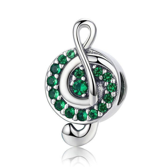 Perla di fascino con nota musicale dinamica verde in argento sterling