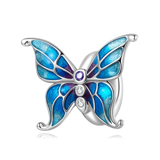 Perle Animaux Papillon Dégradé Bleu Violet en Argent Sterling