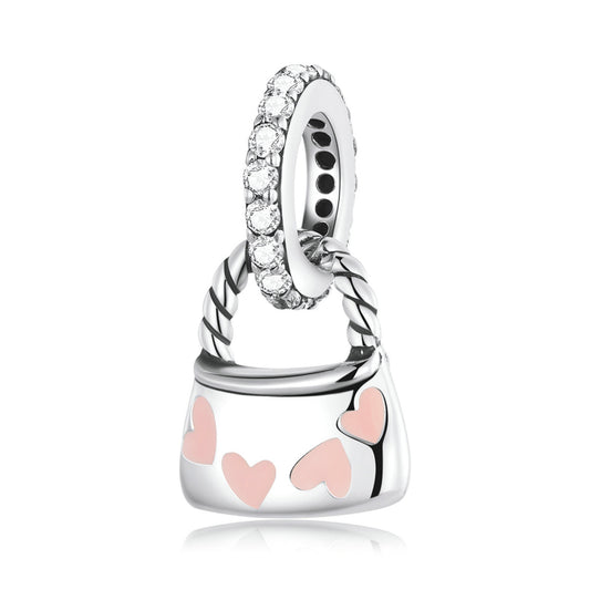 Borsa con ciondoli in argento sterling con cuori rosa