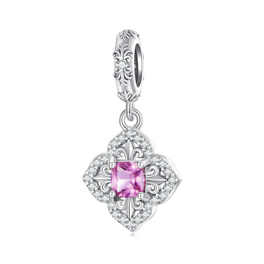 Charm Pendant Zircon Rouge Motif Fleur Rétro