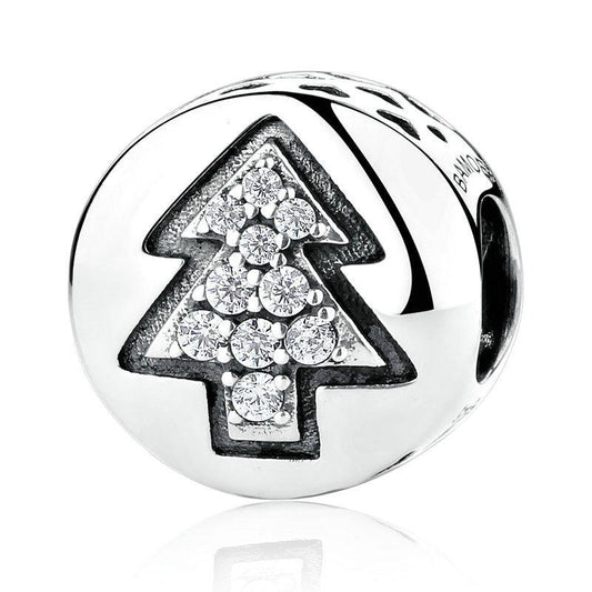 Perla rotonda con ciondolo albero di Natale in argento sterling