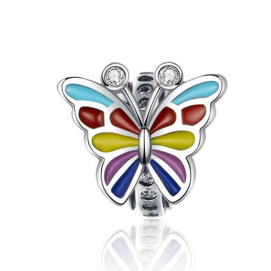 Égypte - Coloré Papillon En Argent Sterling Animaux Perle Charm