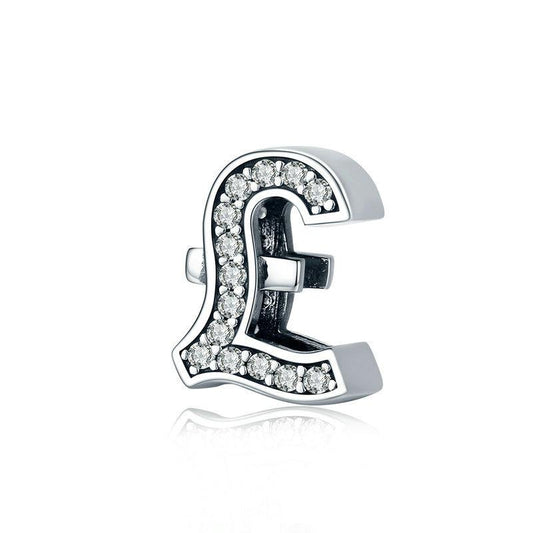 Symbole Monétaire £ En Argent Sterling Brillant Charm Perle