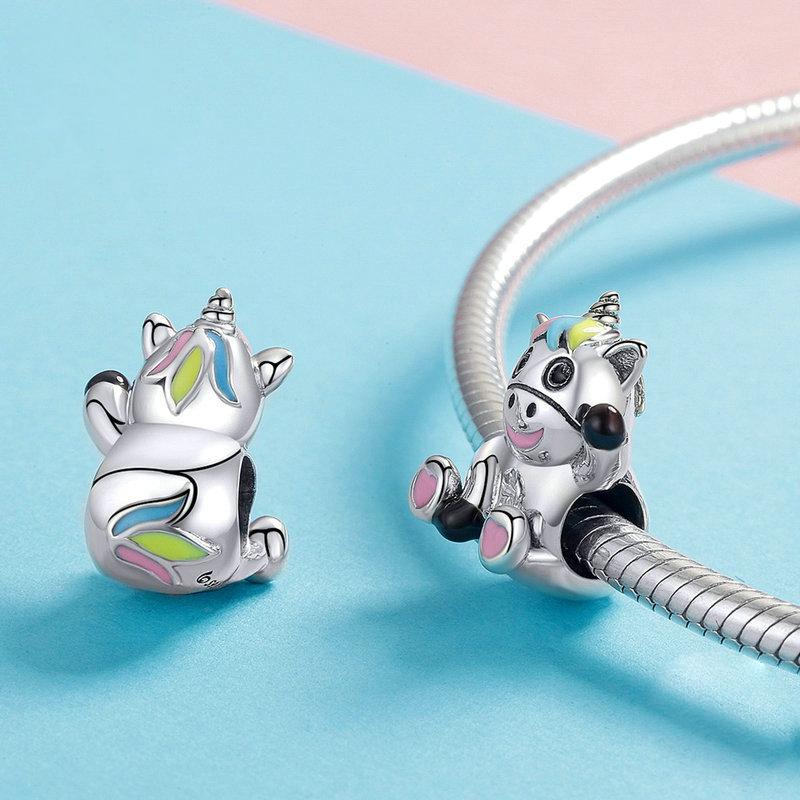 Charm Animaux en Argent Sterling Licorne Colorée Mignonne