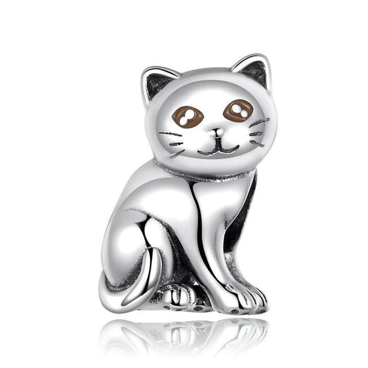 Ciondolo perline fatto a mano con gatto carino in argento sterling