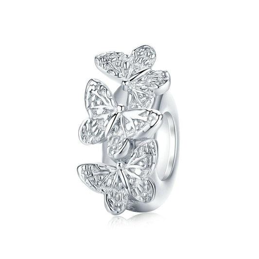 Elegante perla rotonda con ciondolo a forma di farfalla in argento sterling