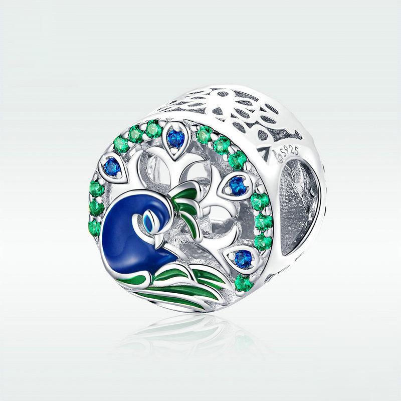 Elegante perla in argento sterling pavone verde brillante