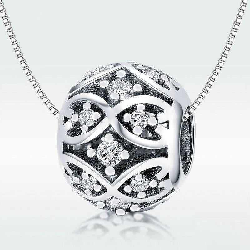 Elegante perla di fascino con pallina scintillante in argento sterling