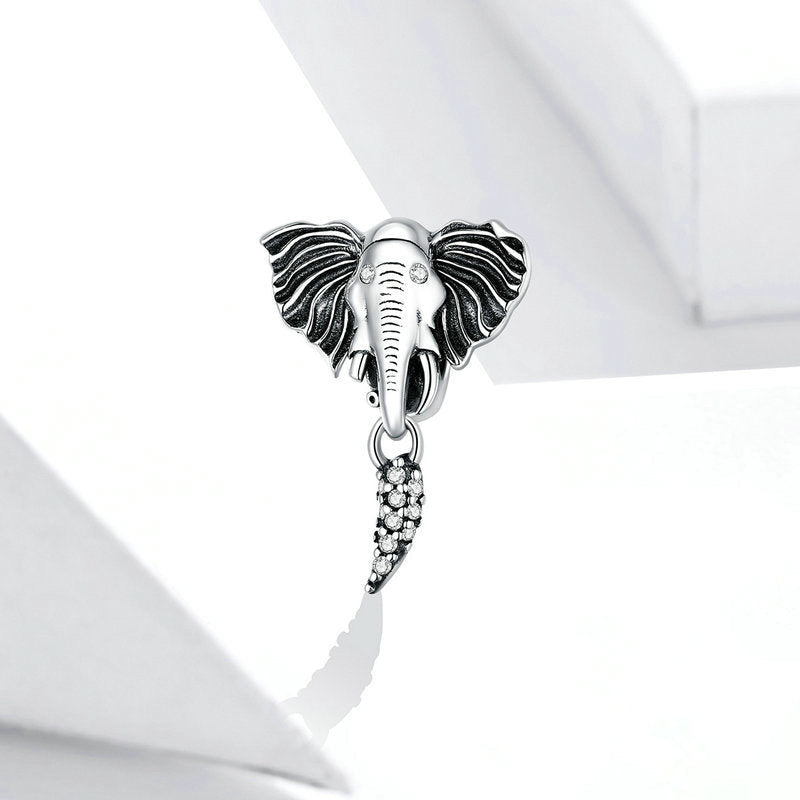 Perla di fascino animale in argento sterling con testa di elefante